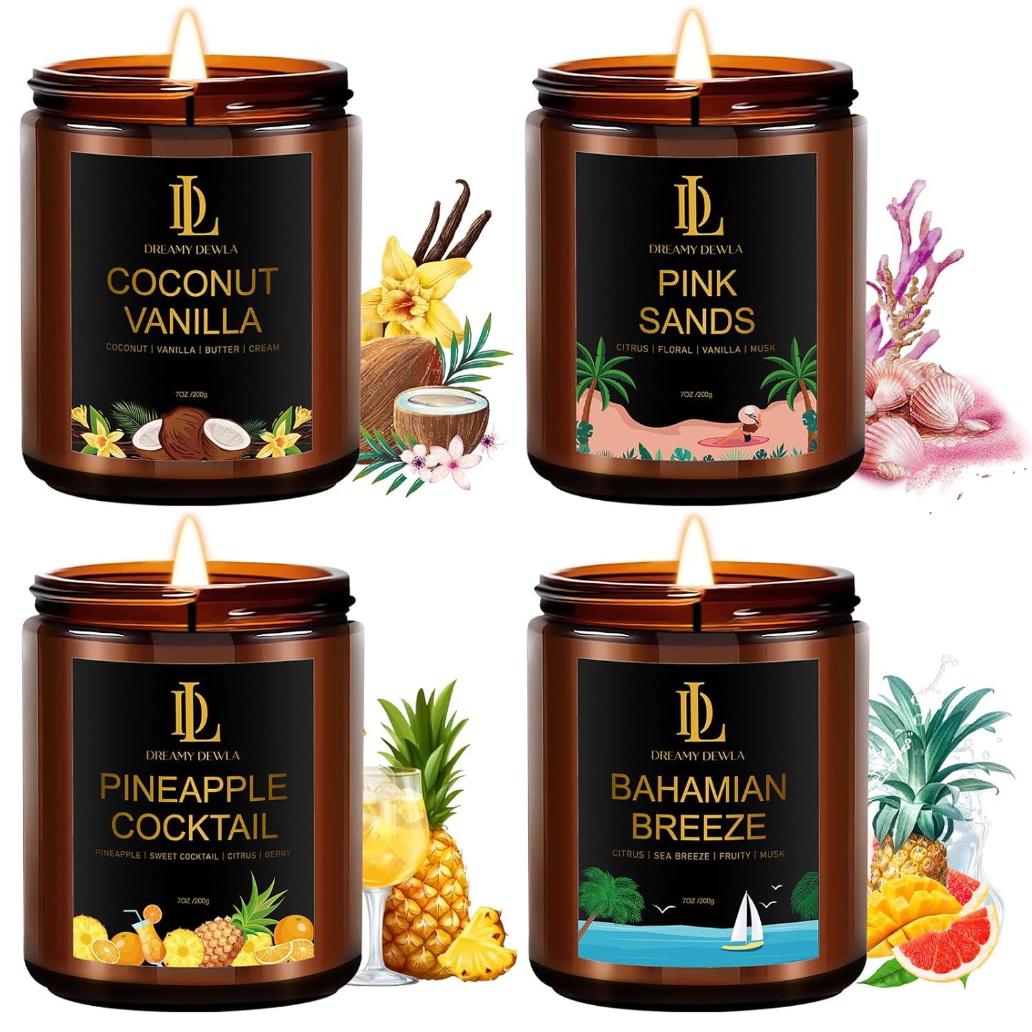 Scented Candles for Home, 4 Pack 28oz Soy Candle for Home Scented, Aromatherapy Candle Gift Set for Women Men, Summer Scents of Pink Sands/Coconut Vanilla/Pineapple…