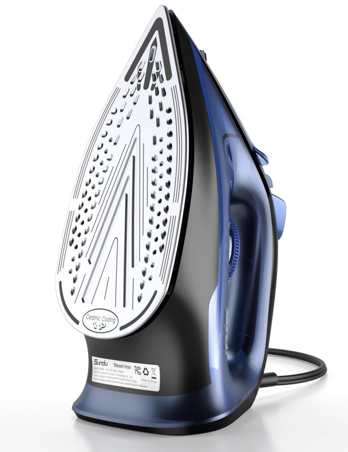 Sundu Steam Iron for Clothes with Rapid Heating Ceramic Coated Soleplate, 1500W with Precise Thermostat Dial, Self-Cleaning, Auto-Off, 15.21oz Water Tank for Home Clothes...
