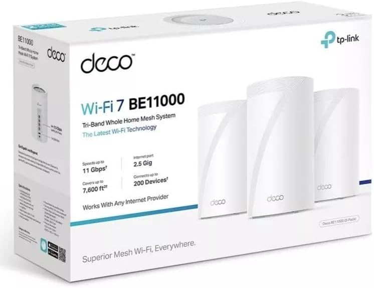 TP-Link – Deco BE11000 Multi-Gig Whole Home Mesh Wi-Fi 7 System (3-Pack) – White