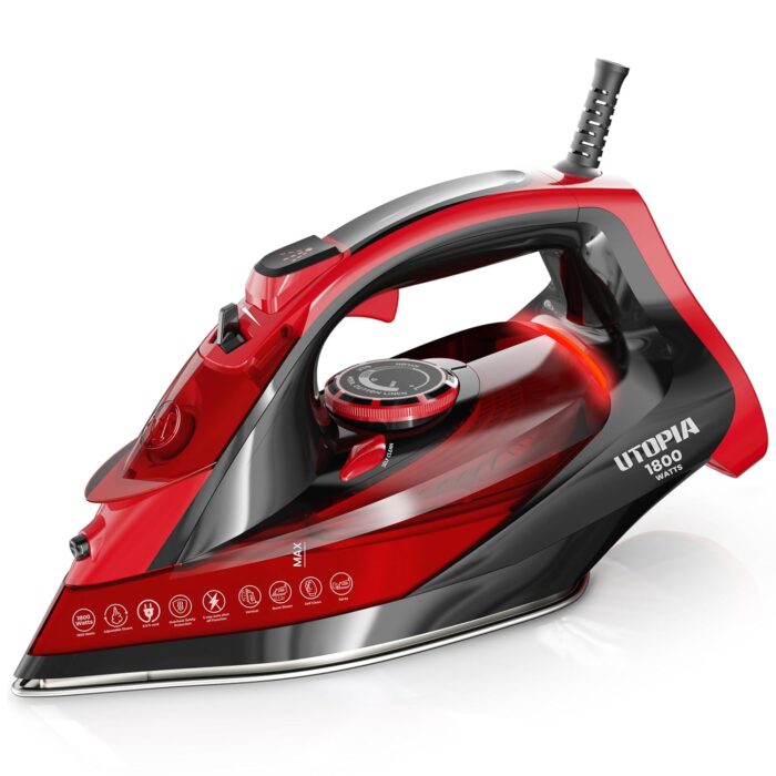Utopia Home Steam Iron for Clothes - Non-Stick Soleplate - 1800W Clothes Iron With Auto-Off Safety Feature - Adjustable Thermostat Control, Variable Steam Control, Self-Clean, 8...