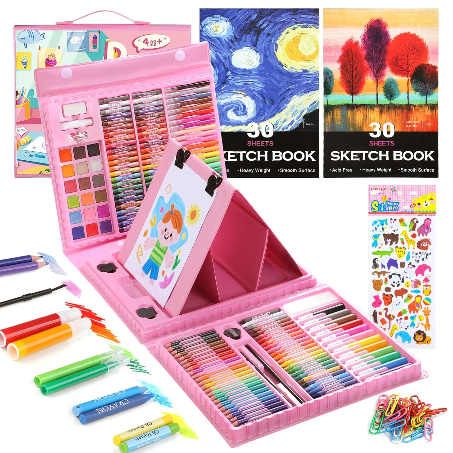 237-Piece Kids Art Set with Double-Sided Easel, Painting Kits for Kids Ages 4-8, Non-Toxic Art Supplies for Girls & Boys, Drawing Set with Watercolor, Oil Pastels, resent for…