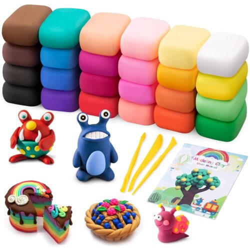 Air Dry Modeling Clay Kit - 24 Colors with 3 Sculpting Tools - Magic Foam Clay for Kids & Adults - DIY Molding Gift for Boys & Girls