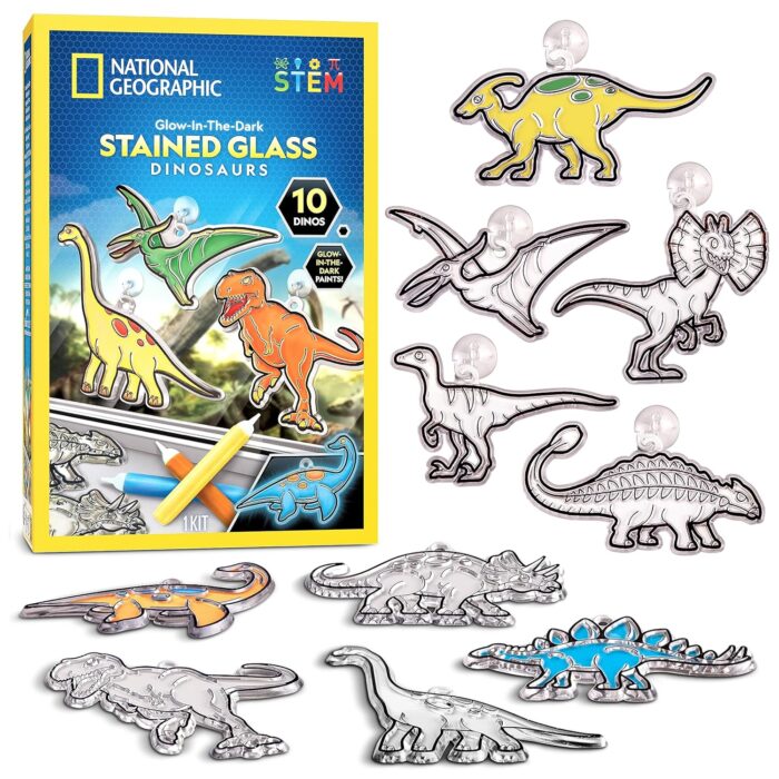 Blue Marble National Geographic Kids Stained Glass Kit - Glow in The Dark Dinosaur Toys, Kids Arts and Crafts Set, Window Sun Catchers, Kid Crafts Ages 4-8, Window Art Craft...
