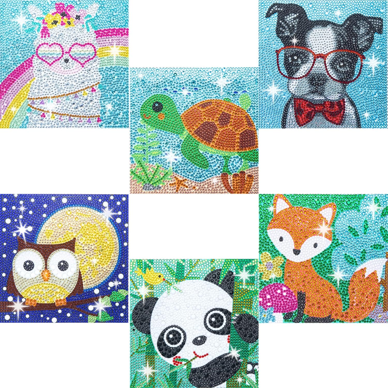 CHWGLFGG 6 Pack 5D Diamond Painting Kits for Kids Beginners, Full Drill Cute Animals Diamond Art Kits, DIY Big Gem Art for Children Ages 6-7-8-9-12, Home Wall Decor 6×6 Inch