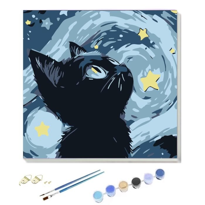 Framed Cat Paint by Numbers Kit for Kids – DIY Painting Set with Canvas, Acrylic Paints & Brushes – Easy Beginner Art Craft for Boys & Girls Ages 5-12 – Ready to Hang(8″ x 8″ /...