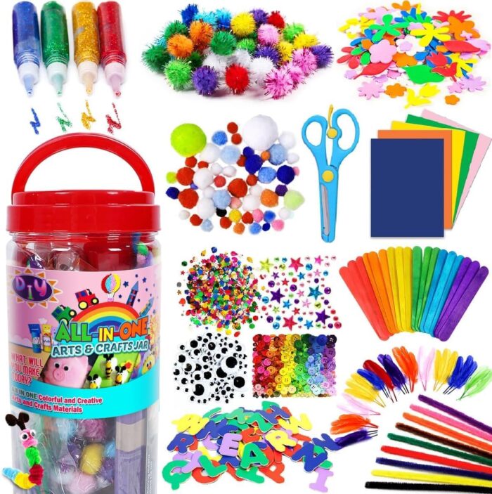 FUNZBO Arts and Crafts Supplies for Kids - Craft Kit with Glitter Glue Stick, Pipe Cleaners Pom Poms Craft & Craft Tools, DIY School Supplies Kit, Girls Toys, Birathday Gifts...