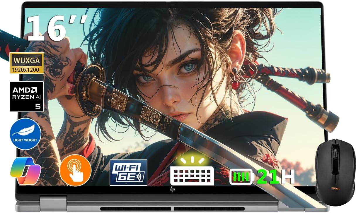 HP Envy OmniBook X Flip 2-in-1 Laptop 16″ FHD+ Touch, Copilot+ PC, AMD Ryzen AI 5 340 (8-Core), 16GB RAM, 1TB SSD, AMD Radeon 840M, 21H Battery, Win 11, Meteor Silver,…