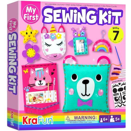 KRAFUN My First Sewing Kit for Beginner Kids Arts & Crafts, 7 Easy DIY Projects of Stuffed Animal Dolls and Plush Pillow Craft, Instructions & Felt, Gift for Girls, Boys, Learn...