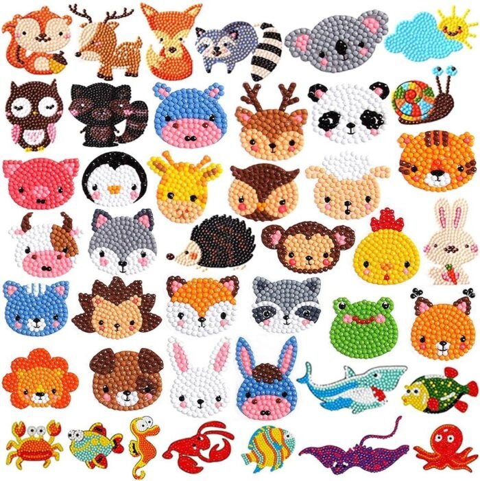Labeol Diamond Art Kits for Kids Boys and Girls Ages 6-8-10-12 Easy to DIY Creative Diamond Art Sticker Craft by Numbers Kits for Kids and Adult Beginners (Animal)