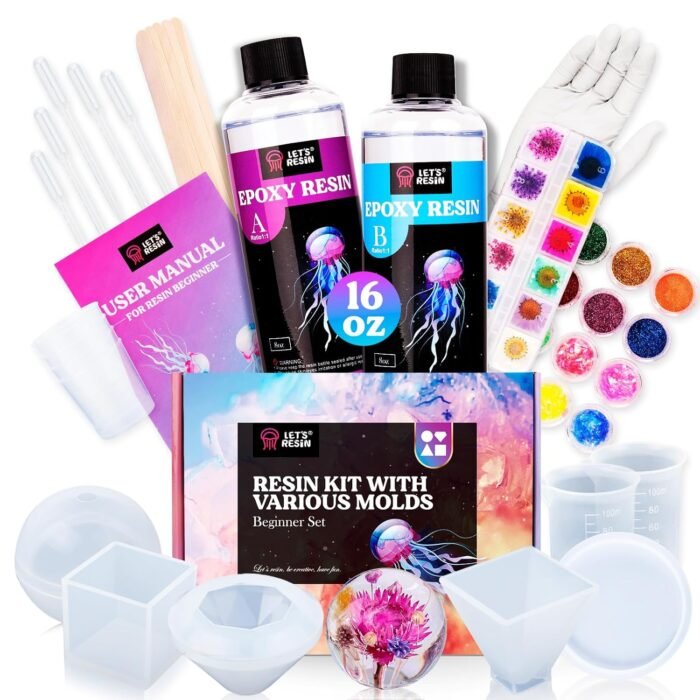 LET'S RESIN Epoxy Resin Kits and Molds Complete Set, 16oz Resin Art Kit with Silicone Molds, Pigment, Dried Flowers, Crafts for Adults, Beginners, Art Supplies for DIY Lovers,...