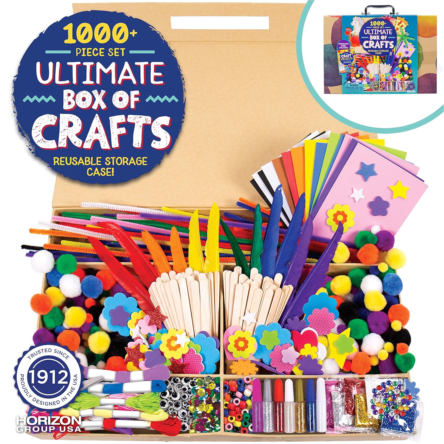 Made By Me Ultimate Craft Box, Art & Craft Activities 1000 Piece Set, Storage Case, Great for Preschool Arts & Crafts, Adult & Group Projects, Craft Box for Kids Girls & Boys