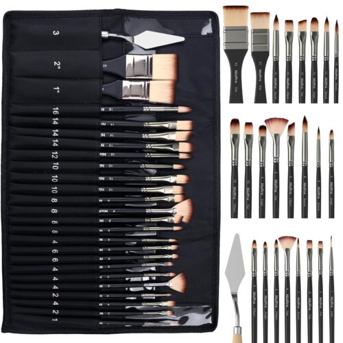 Nicpro 26pcs Paint Brush Set, Professional Paintbrushes with Palette Knife, Craft Paint Brushes for Acrylic Painting, Oil, Watercolor, Gouache & Canvas, Drawing & Art Supplies...