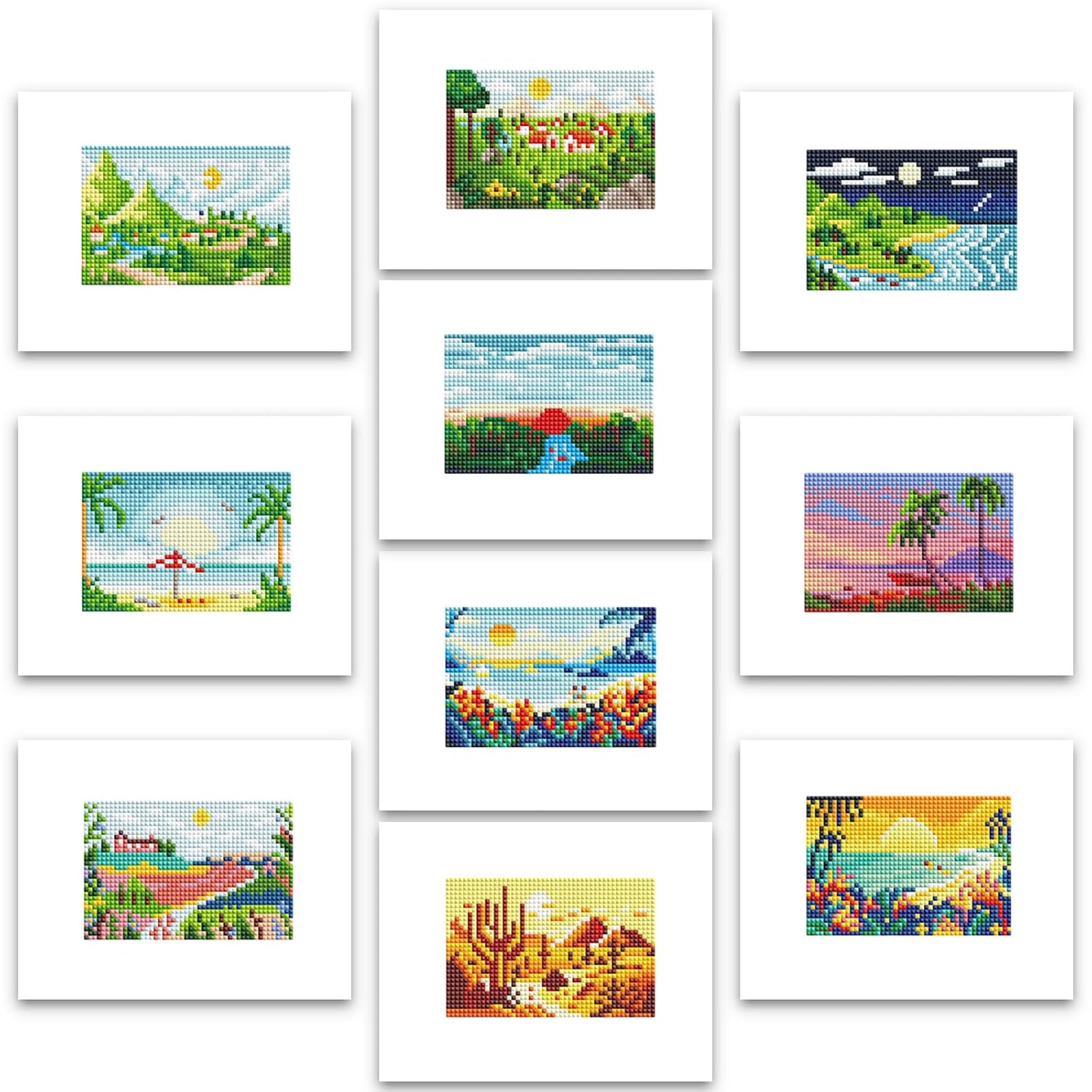 PeakLuv 10pcs Small Diamond Art Kits Small Diamond Painting Kits, Sunrise & Sunset Landscape Mini Diamond Art Kits for Beginners, Square Drill Mini Gem Painting 1-Hour Painting…