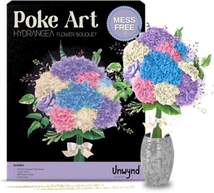 Poke Art Hydrangea Flower Bouquet, Mess-Free Sewing Fabric Arts & Crafts for Adults, DIY Flower Bouquet Kit, Decorative Swag,Birthday Gifts for Women, Activity Craft Kit for...
