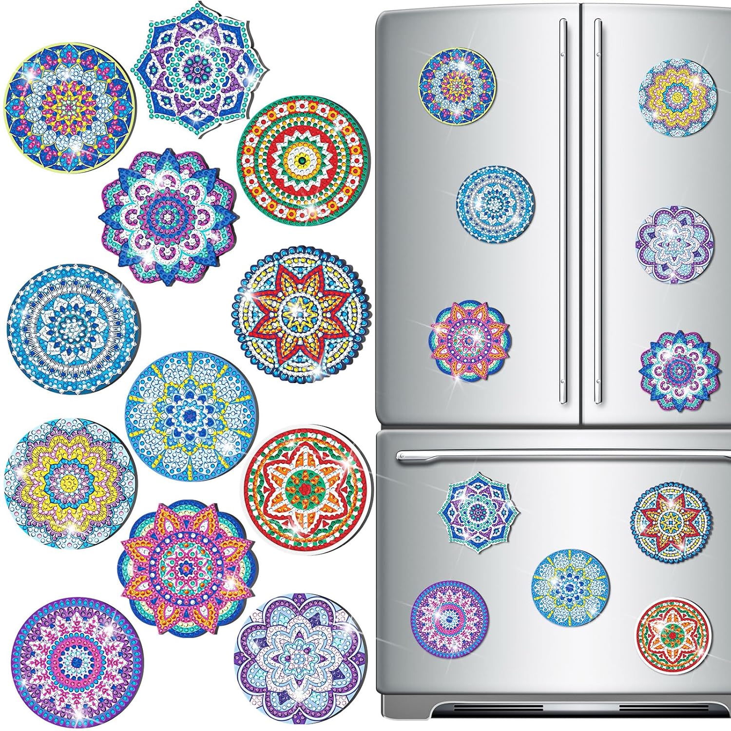 Zonon 12 Pcs Refrigerator Diamond Painting Magnets Easy Diamond Art Painting Magnetic Stickers Kits Fridge Magnets for Adults DIY Home Decors(Classic Mandala)