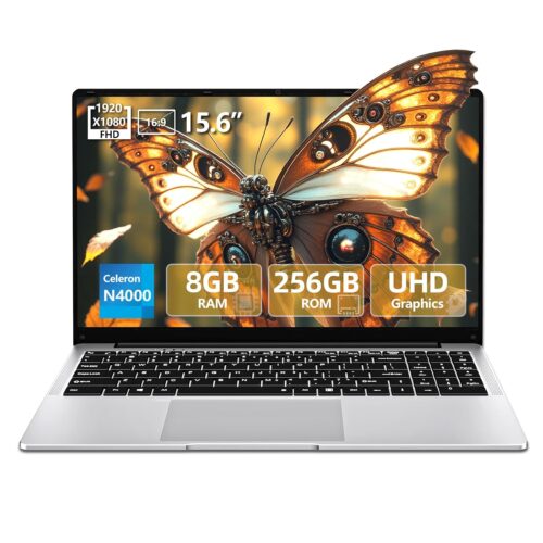 15.6 inch Laptop, Laptops with Celeron N4000, 2025 Gaming Laptop for 8GB LPDDR4 256GB SSD, IPS FHD 1920x1080, WiFi+BT4.2+Mini HDMI+TF Card Slot, Traditional Laptops Computers...