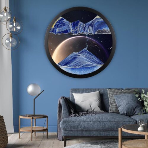 24" Moving Sand Art, 3D Sand Art Pictures Deep Sea Sandscape Living Room Decoration, 360° Rotate, Glass Crafts Solid Wood Frame, Relaxing Mood Home Office Work Wall Art Decor