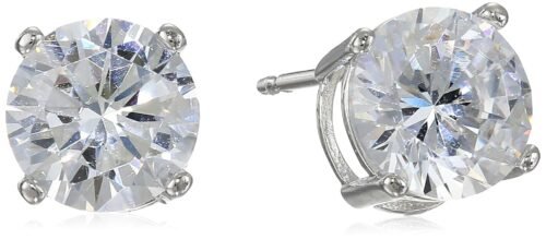 Amazon Essentials Plated Sterling Silver Cubic Zirconia Stud Earrings (Round & Princess)