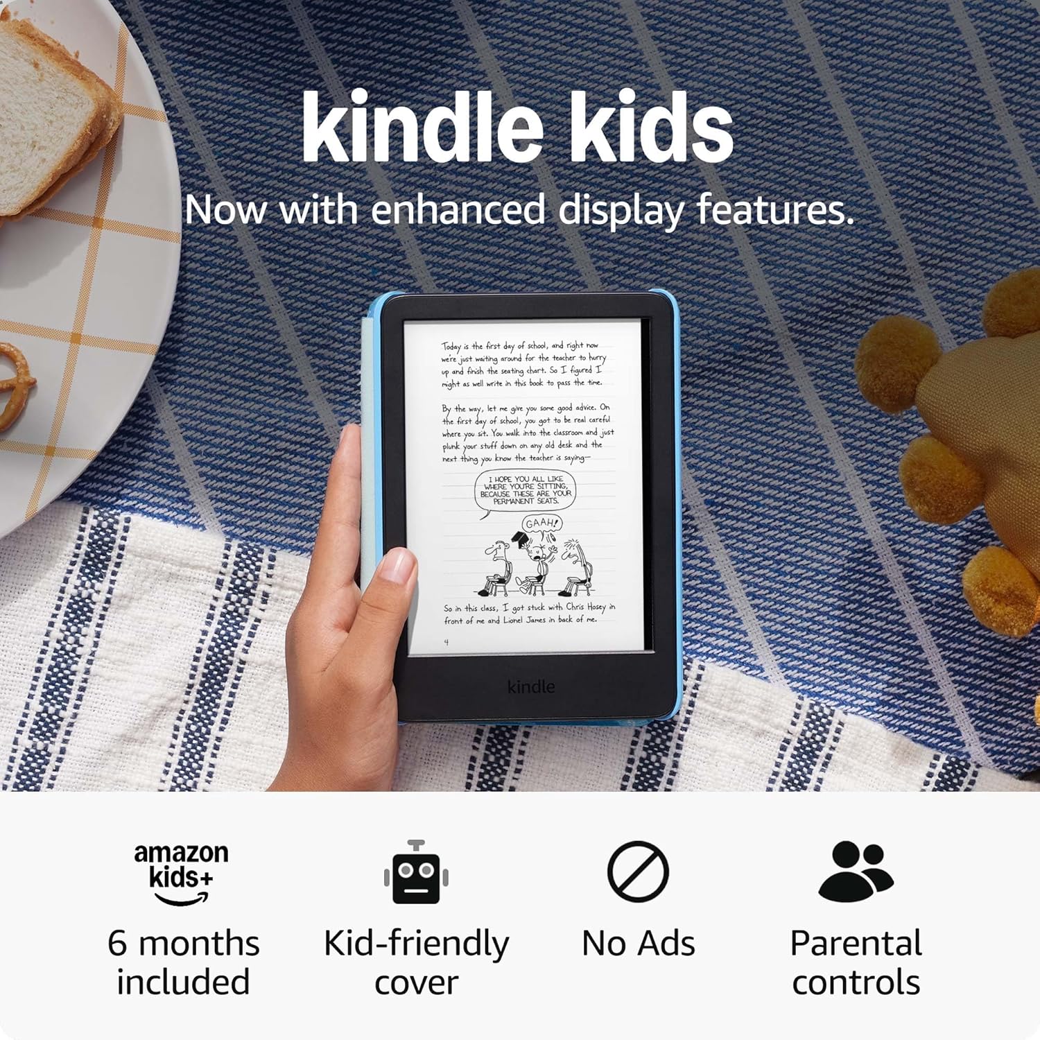 Amazon Kindle Kids 16GB (newest model) – If it breaks, we will replace it, includes ad-free books and cover, with glare-free display, faster page turns – Space Whale
