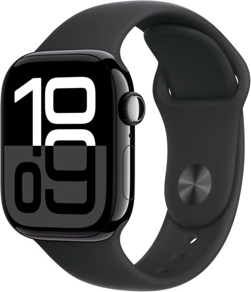 Apple Watch Series 10 [GPS + Cellular, 42mm] - Jet Black Aluminum Case with Black Sport Band, S/M (Renewed)
