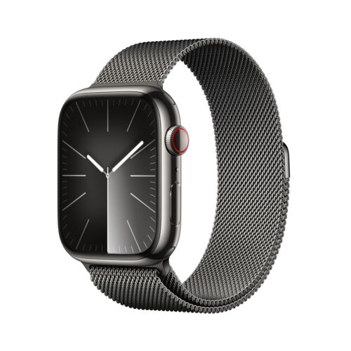 Apple Watch Series 9 [GPS + Cellular 45mm] Smartwatch with Graphite Stainless Steel Case with Graphite Milanese Loop. Fitness Tracker, ECG Apps, Always-On Retina Display
