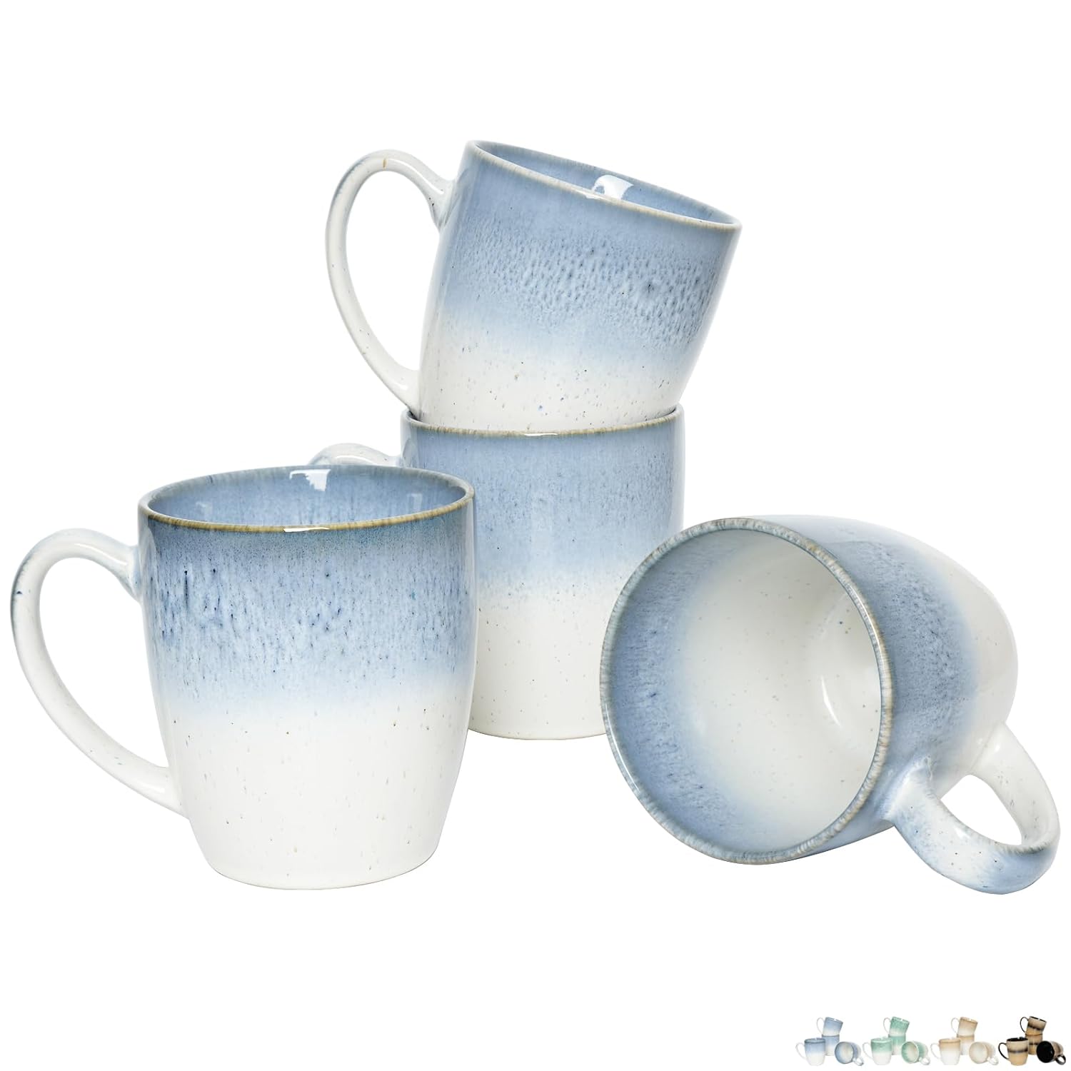 Bosmarlin Ceramic Coffee Mug Set of 4, 17 Oz, 4 Colors to Choose, Tea Cups, Dishwasher and Microwave Safe, Reactive Glaze (Blue)