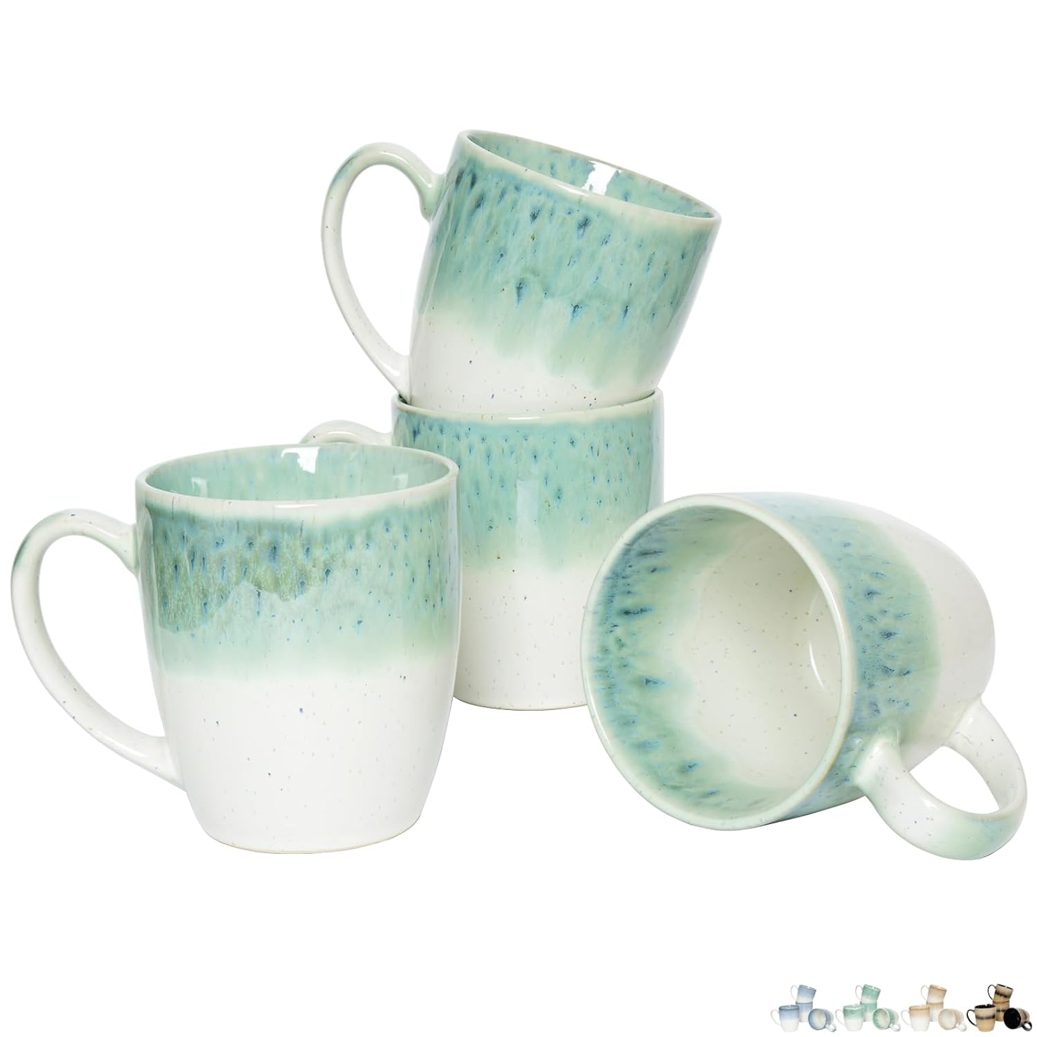 Bosmarlin Ceramic Coffee Mug Set of 4, 17 Oz, 4 Colors to Choose, Tea Cups, Dishwasher and Microwave Safe, Reactive Glaze (Green)