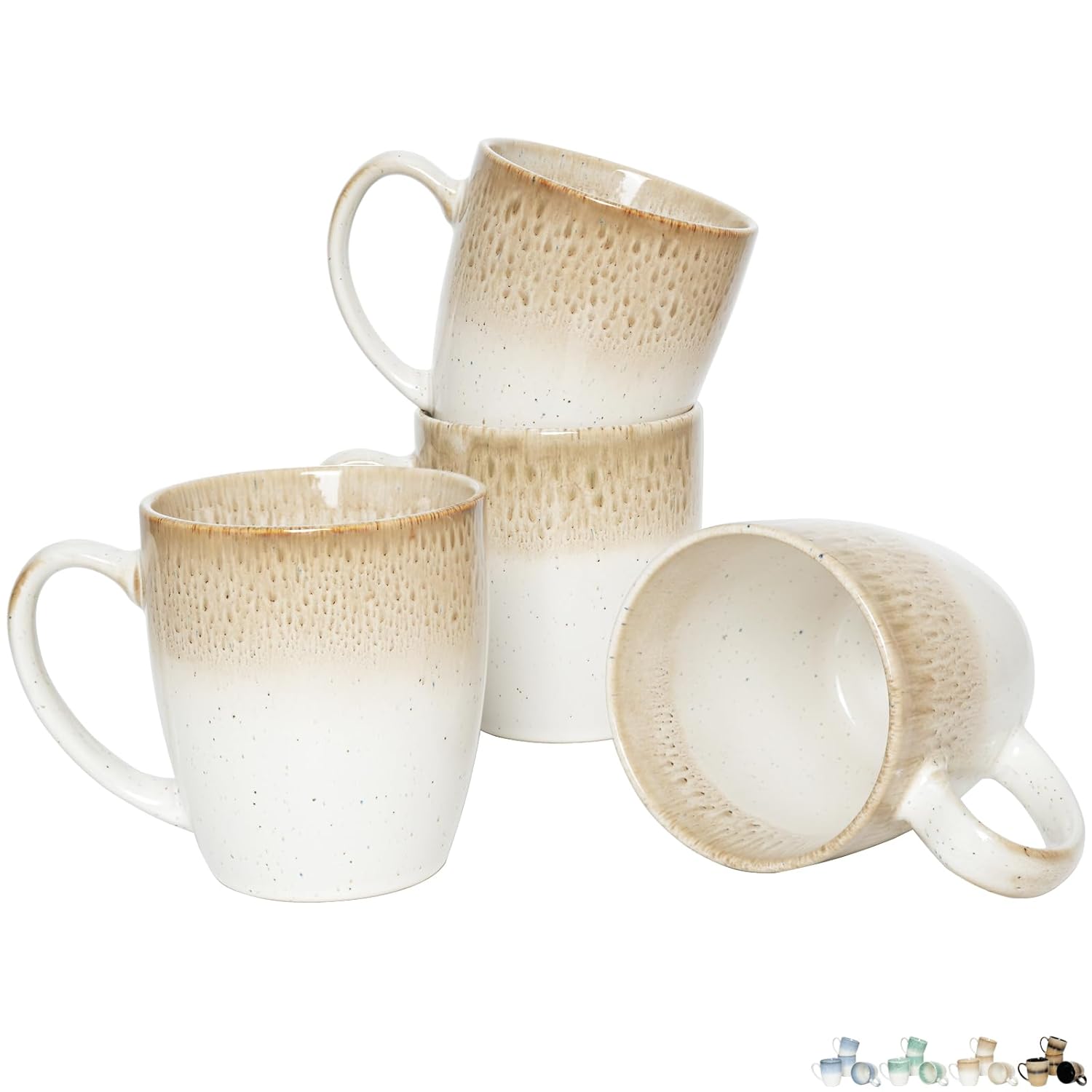 Bosmarlin Ceramic Coffee Mug Set of 4, 17 Oz, 4 Colors to Choose, Tea Cups, Dishwasher and Microwave Safe, Reactive Glaze (Brown)