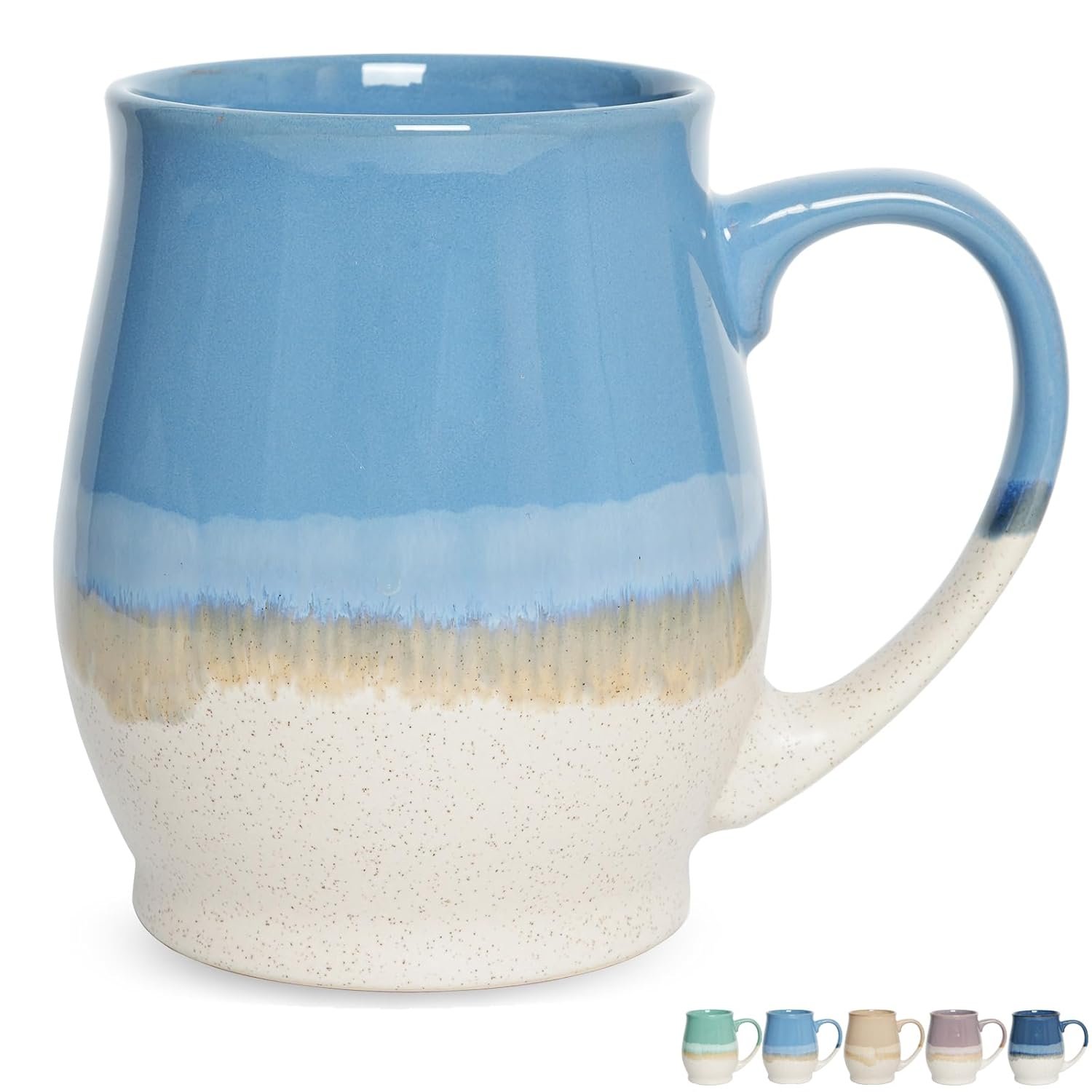 Bosmarlin Extra Large Ceramic Coffee Mug, 25 Oz, Dishwasher and Microwave Safe, Big Oversized Tea Cup for Office and Home (Blue)