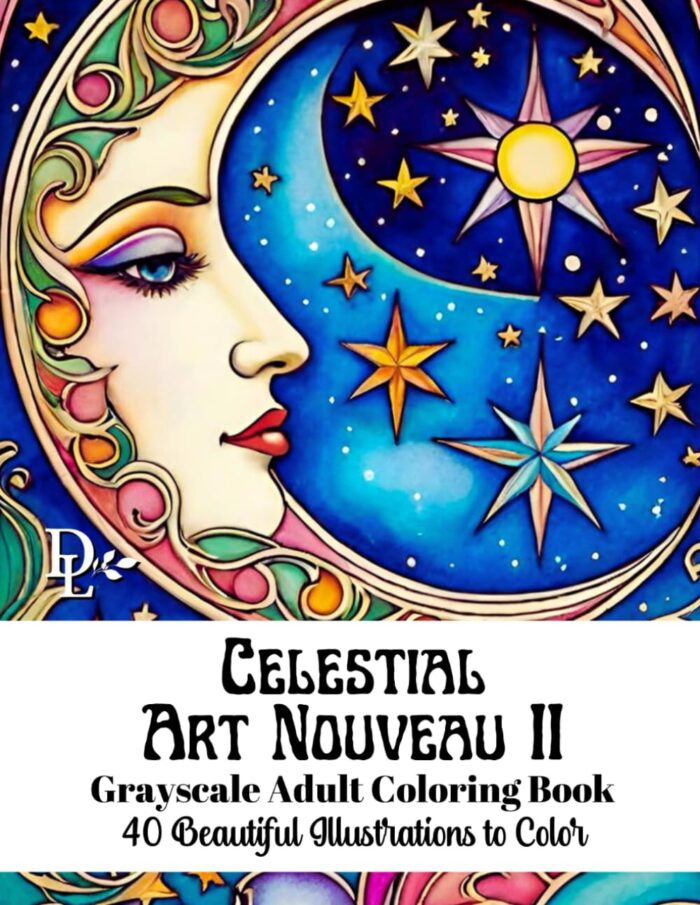 Celestial Art Nouveau II Grayscale Adut Coloring Book: 40 Beautiful Illustrations to Color (Art Nouveau Coloring Books)
