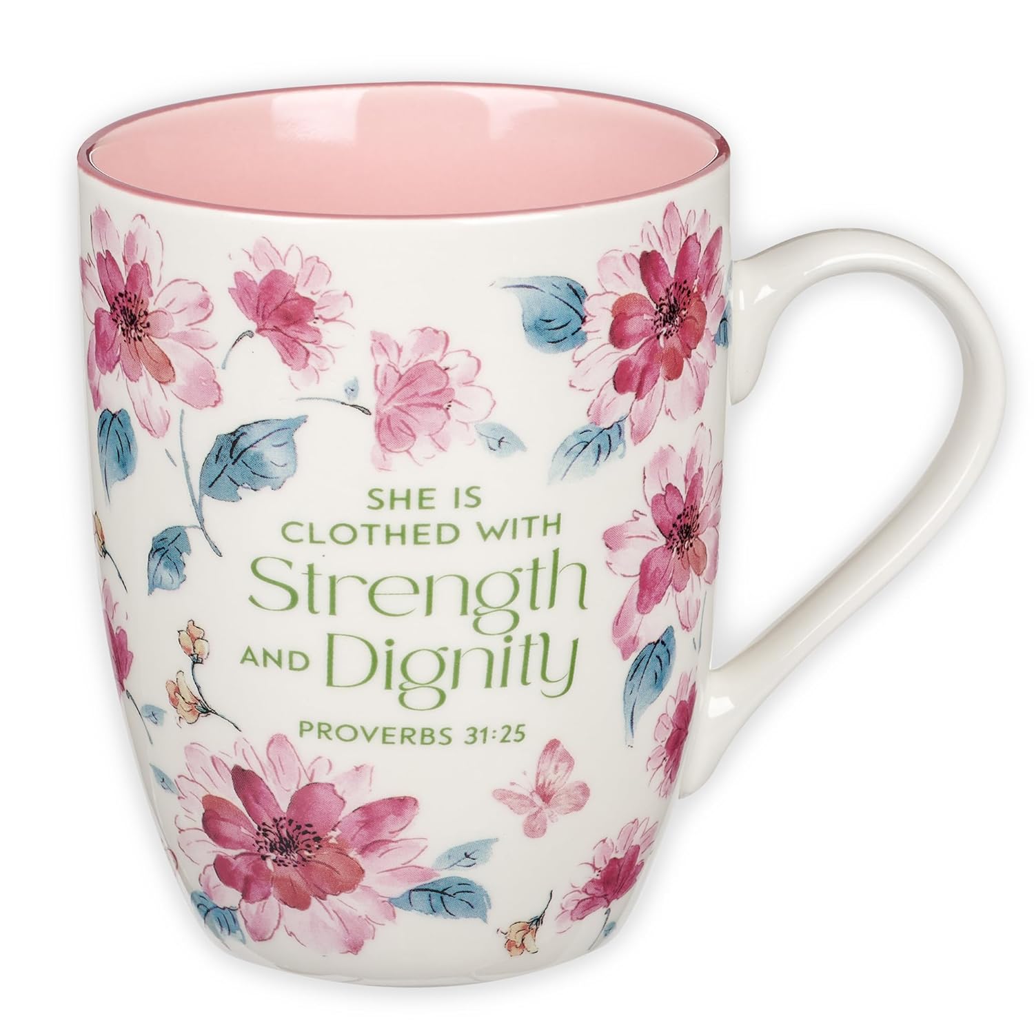 Christian Art Gifts Inspirational Ceramic Coffee & Tea Mug for Women: Strength & Dignity Encouraging Bible Verse Proverb, Microwave & Dishwasher Safe Drinkware, White, Pink &…