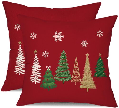 DFXSZ Christmas Pillow Covers 18x18 Inch Set of 2 Christmas Tree Decorative Red Throw Pillows Winter Christmas Decor for Home Couch TH-50A18