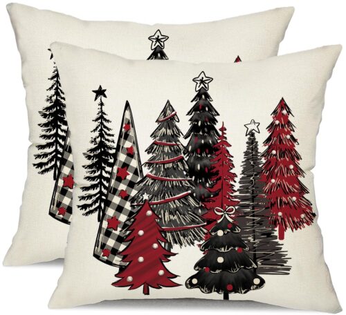 DFXSZ Christmas Pillow Covers 18x18 Inch Set of 2 Christmas Tree Decorative Throw Pillows Winter Christmas Decor for Home Couch TH-50F18