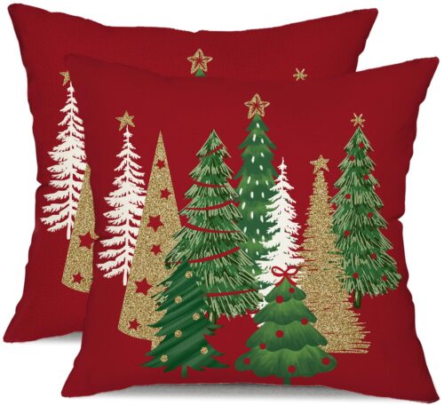 DFXSZ Christmas Pillow Covers 18x18 Inch Set of 2 Xmas Tree Decorative Red Throw Pillows Winter Christmas Decor for Home Couch TH-50C18