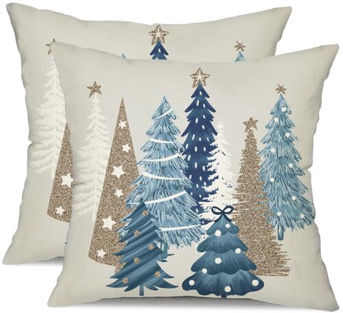 DFXSZ Christmas Pillow Covers 18x18 Inch Set of 2 Xmas Tree Decorative Throw Pillows Winter Christmas Decor for Home Couch TH-50E18