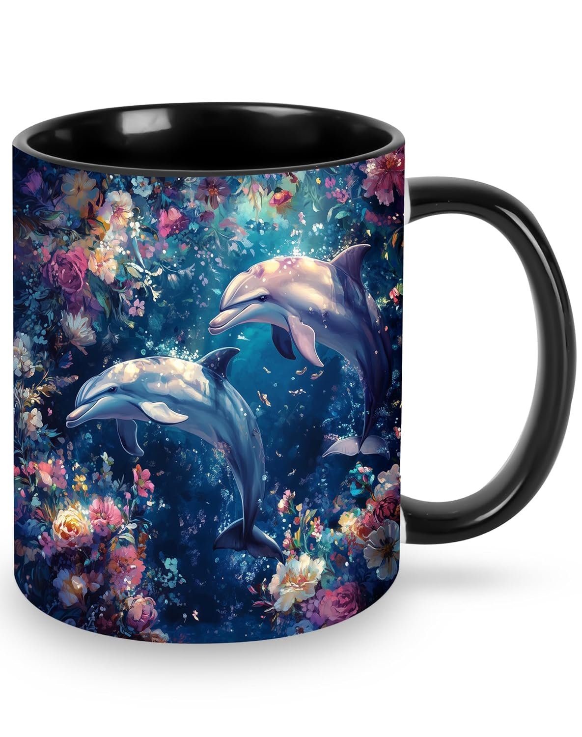 Dolphin Coffee Mug Novelty Ceramic Coffee Cup Gifts for Women Men Birthday Home Office Cafe Use Microwave Dishwasher Safe 11oz