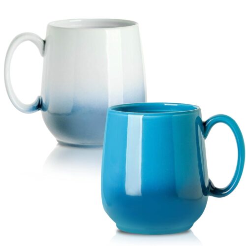 Hasense Coffee Mugs 20oz, Large Coffee Cup with Handle for Men and Women, Latte Mug for Birthday Thanksgiving Gift, Dishwasher Microwave Safe, 2PCS(Gradient Blue & Gradient...