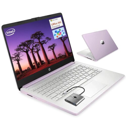 HP 14 Student-Laptop Back to School, Quad-Core Processor (Up to 3.6GHz) 4GB RAM 128GB Storage, Laptops for Student with 1-Year Office 365 Copilot AI Win11, Honey Lavender