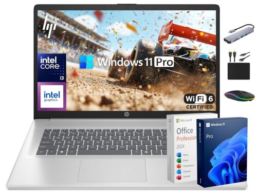 HP 17 Laptop Business 2025, Lifetime MS Office, 17.3" HD+ Computer, 8-Core Intel i3 Processor, 16GB RAM, 1.5TB Storage (1TB SSD + 500GB Ext), Wi-Fi 6, Long Battery,...