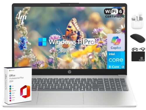 HP Laptop 2025 Flagship Business Ultra Slim, Lifetime Office, AI-Powered,15.6" HD, 8-Core Intel i3, 16GB RAM, 628GB Storage (128GB UFS+500GB Ext), Wi-Fi 6, Copilot Key,...