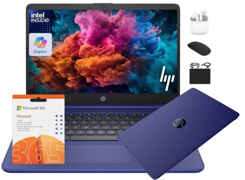 HP Newest 14" HD Light Thin Laptop Student Business, Quad-Core Intel N4120, 16GB RAM, 320GB (64GB eMMC+ 256GB SD), Wi-Fi, Long Battery, Windows 11S + 1 Year Office...