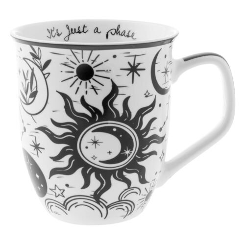 Karma Gifts 14 oz Black and White Boho Mug Celestial - Cute Coffee and Tea Mug - Ceramic Coffee Mugs for Women and Men
