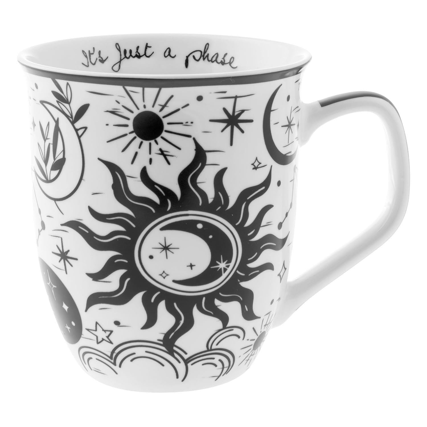 Karma Gifts 14 oz Black and White Boho Mug Celestial – Cute Coffee and Tea Mug – Ceramic Coffee Mugs for Women and Men