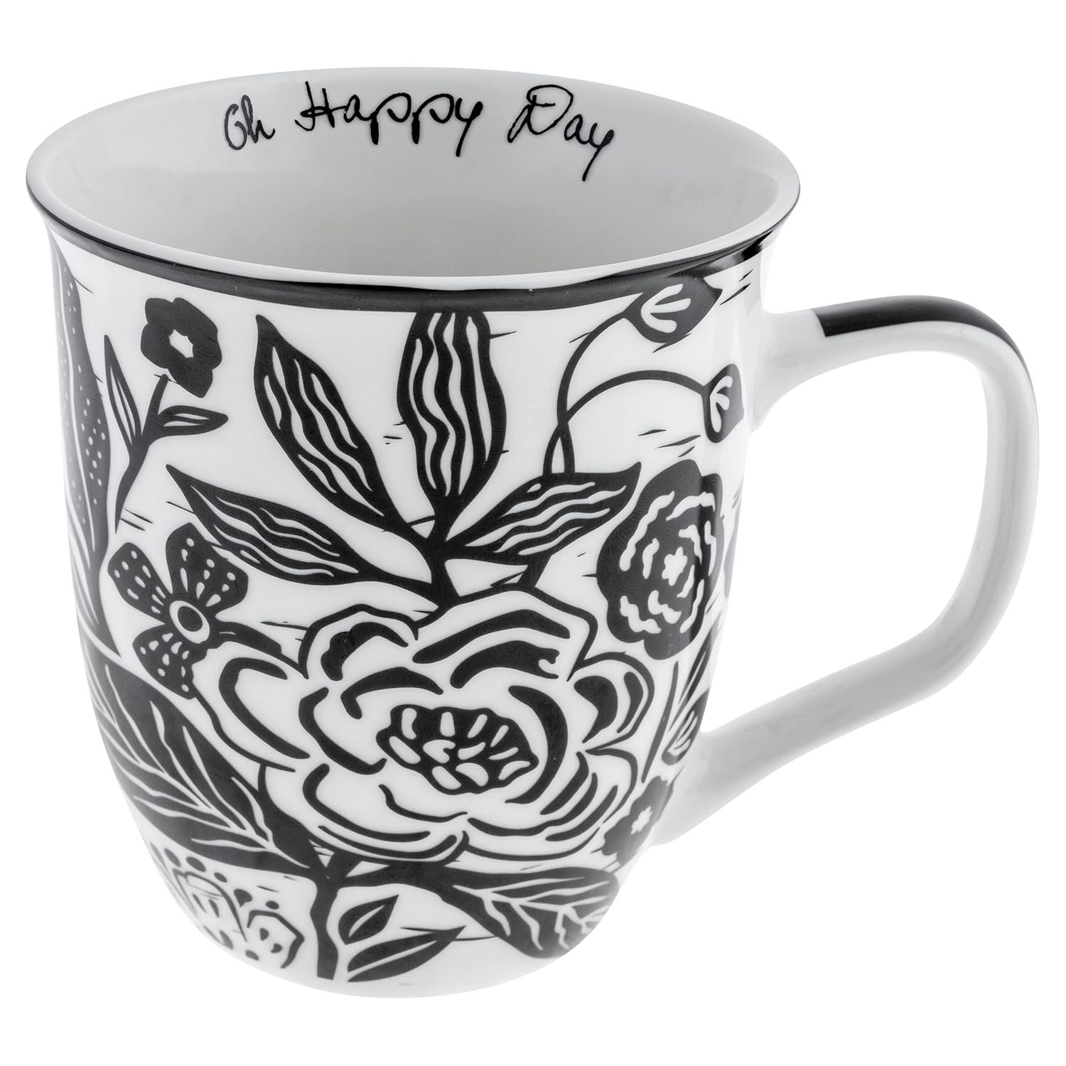 Karma Gifts 16 oz Black and White Boho Mug Floral – Cute Coffee and Tea Mug – Ceramic Coffee Mugs for Women and Men, 4.25″ x 3.7″