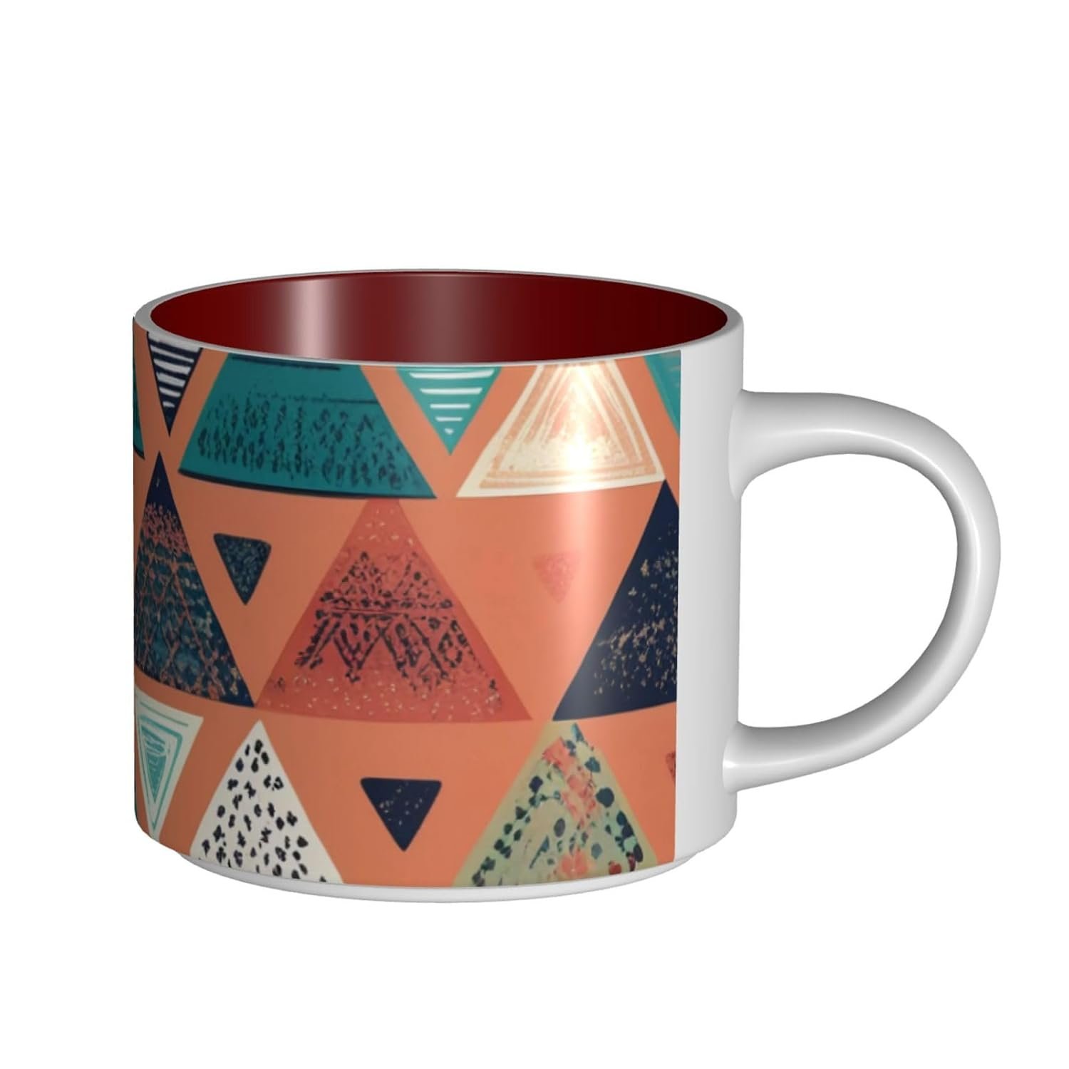 Large Capacity Ceramic Mug – Triangle Stripes Bohemian Pattern Print 15oz Coffee Cup Mugs for Home & Office 3 Color