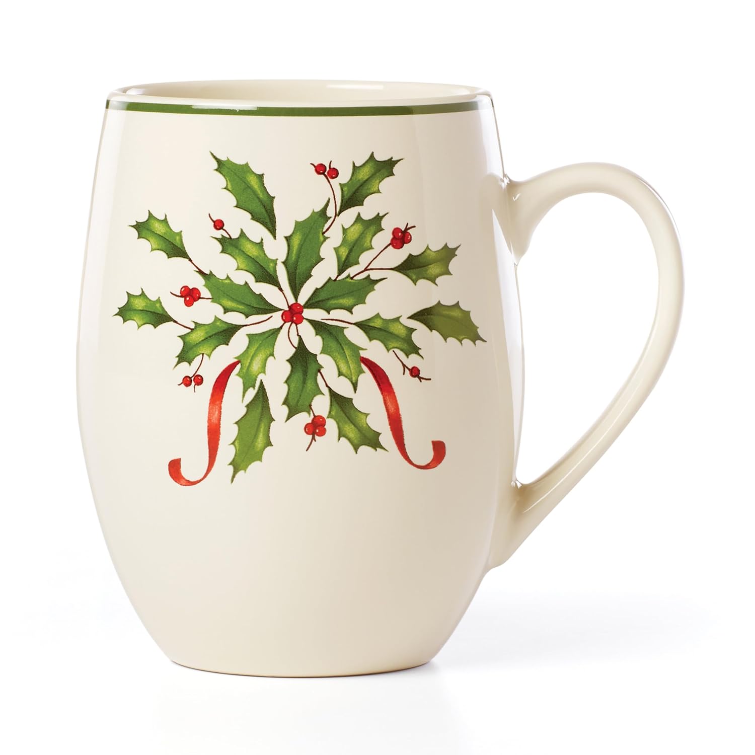 Lenox Coffee Mug, 18 Oz Holiday Cocoa Mug Set, Stoneware Material, Microwave and Dishwasher Safe, Christmas Holly Drinkware Set, Christmas Decorations, Holly Design (Red/Green,…