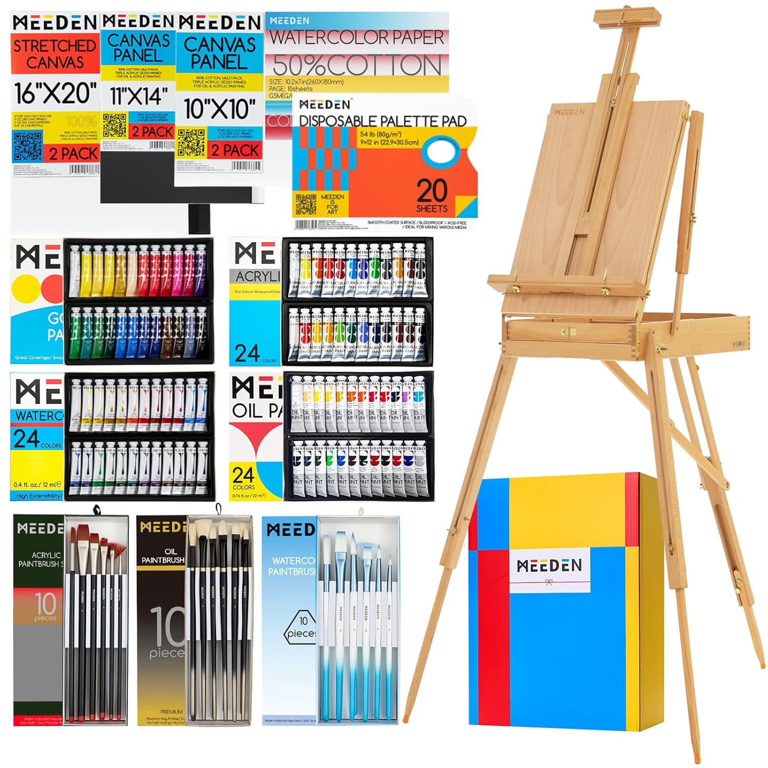 MEEDEN 141PCS Art Supplies with French Easel, All-in-one Painting Set for Artists Beginners