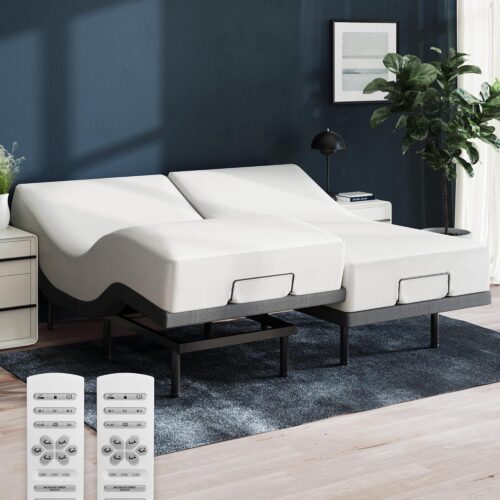Nectar Split King Adjustable Base & 12” Hybrid Mattress (New Version) - Head & Foot Incline - Medium Firm Memory Foam & Coils - Cooling Layer - 3 Massage Settings - 365-Night...