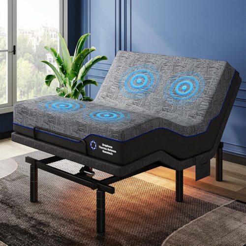 Pipishell Full Adjustable Bed Frame and 12 Inch Memory Foam Mattress with Massage, Zero Gravity, Anti-Snore, Head and Foot Incline, Wireless Remote, 4 USB Ports, LED Night...