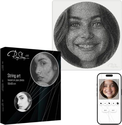 RINGSTRING Art Kit for String Art Creation from Any Photo - Custom Craft Kit for Adults - 3D DIY String Art Kit - Original Gift and Handmade Home Decor